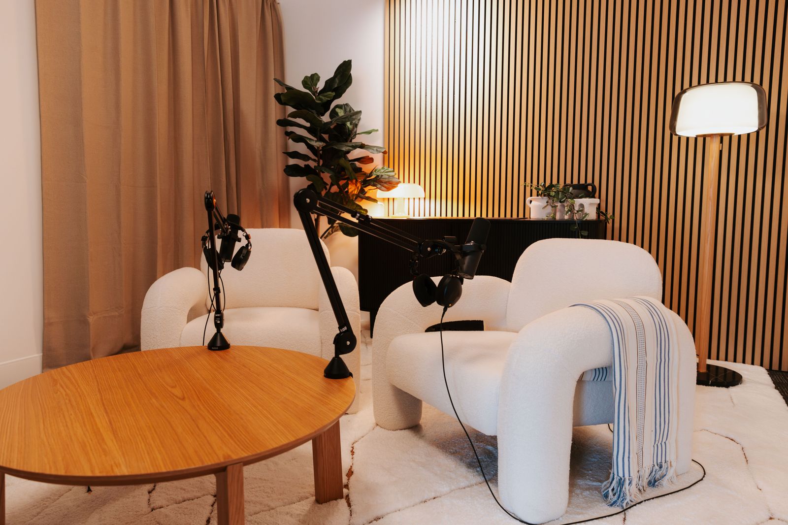 Sound-treated podcast studio setup